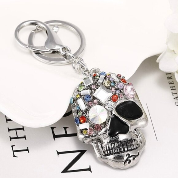 Skull Keychain Rhinestone Skull Charm Halloween Bag Charm Halloween Keychain - Picture 7 of 11